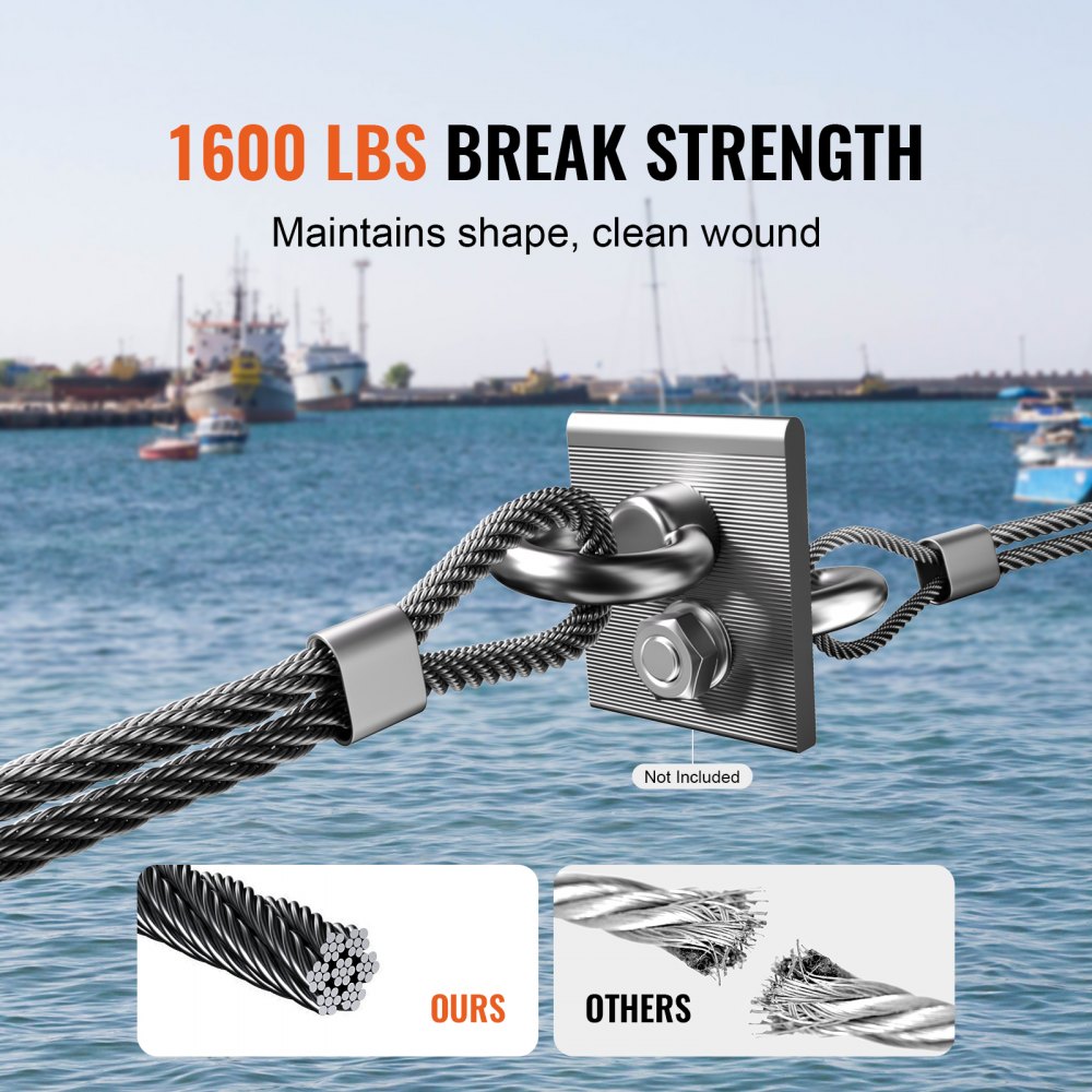 VEVOR Wire Rope Kit, 1/8" 500 ft 316 Stainless Steel Cable with Cutter and Gloves, 1600 lbs Breaking Strength, 7x7 Strands Core Marine Aircraft Grade for Handrail Stair Decking Fence Outdoors, Black