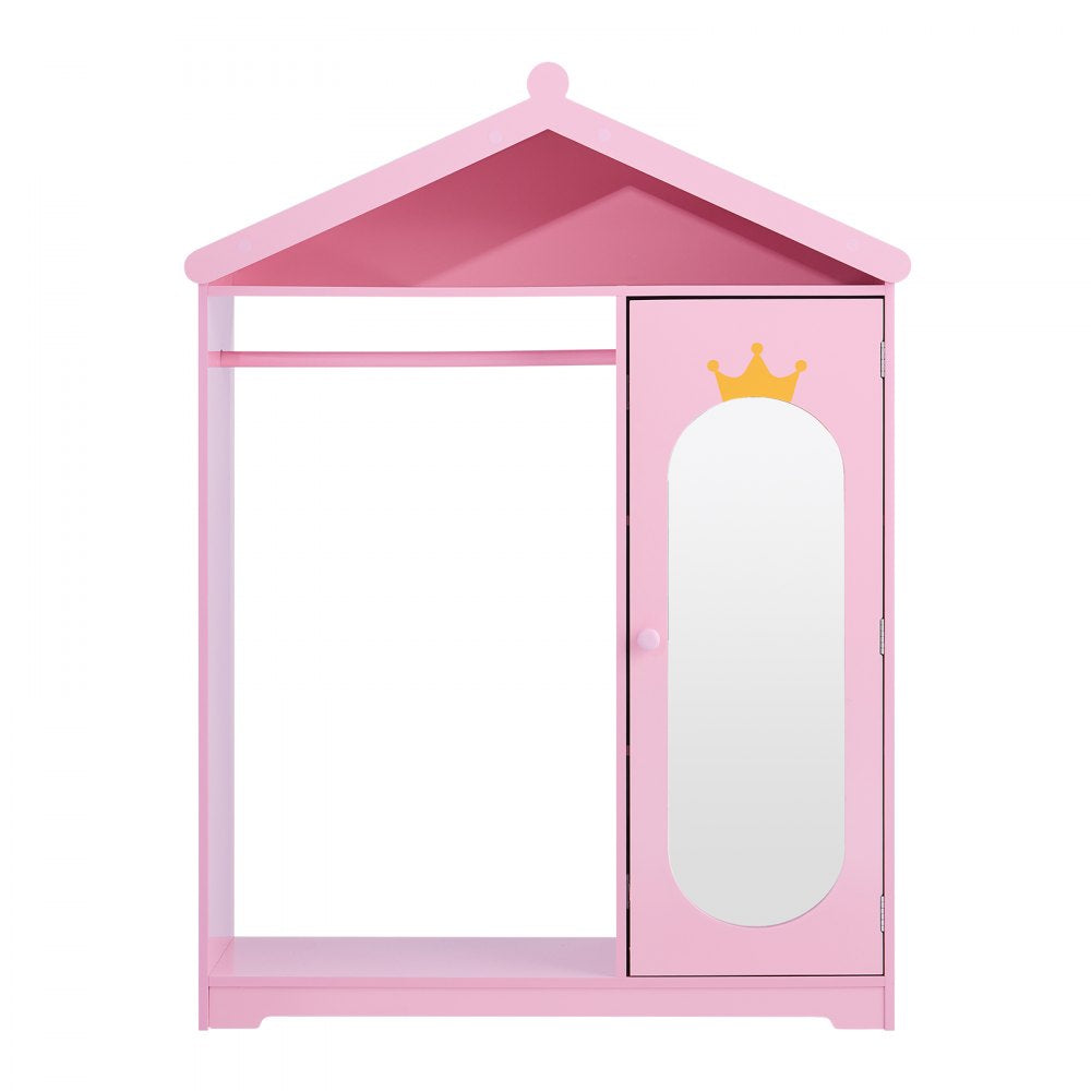 VEVOR Kids Dress Up Storage, with Mirror, Dress Up Closet, Kids Armoire Wardrobe Closet for Little Girls, Toddler Costume Organizer, Pretend Princess Storage Dresser, for Bedroom, Girls Room, Pink