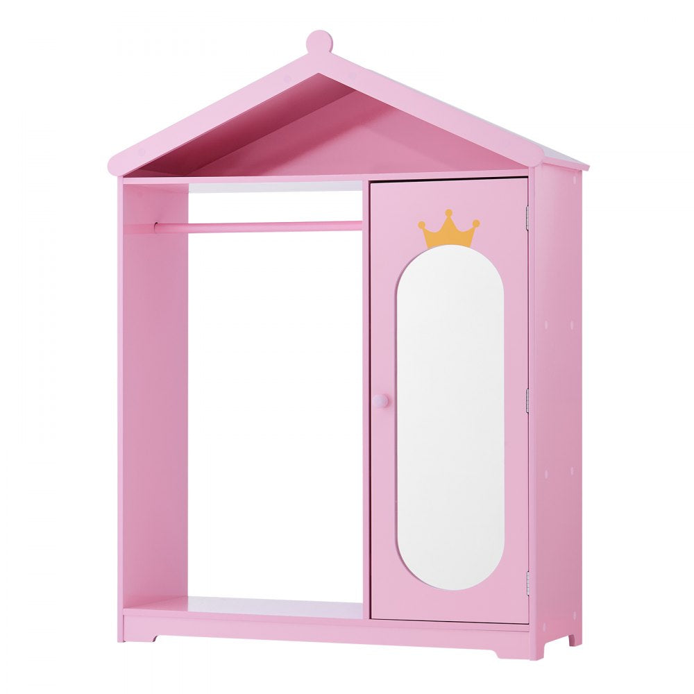 VEVOR Kids Dress Up Storage, with Mirror, Dress Up Closet, Kids Armoire Wardrobe Closet for Little Girls, Toddler Costume Organizer, Pretend Princess Storage Dresser, for Bedroom, Girls Room, Pink