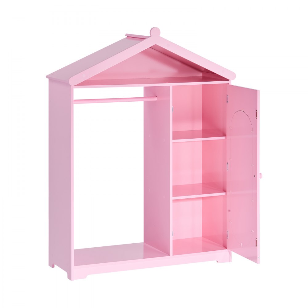 VEVOR Kids Dress Up Storage, with Mirror, Dress Up Closet, Kids Armoire Wardrobe Closet for Little Girls, Toddler Costume Organizer, Pretend Princess Storage Dresser, for Bedroom, Girls Room, Pink