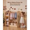 VEVOR Kids Dress Up Storage, with Mirror, Wooden Kids Dress Up Rack, Toddler Wardrobe Closet for Little Girls, Storage Armoire, Costume Organizer, Children Playroom Furniture, for Bedroom, Natural