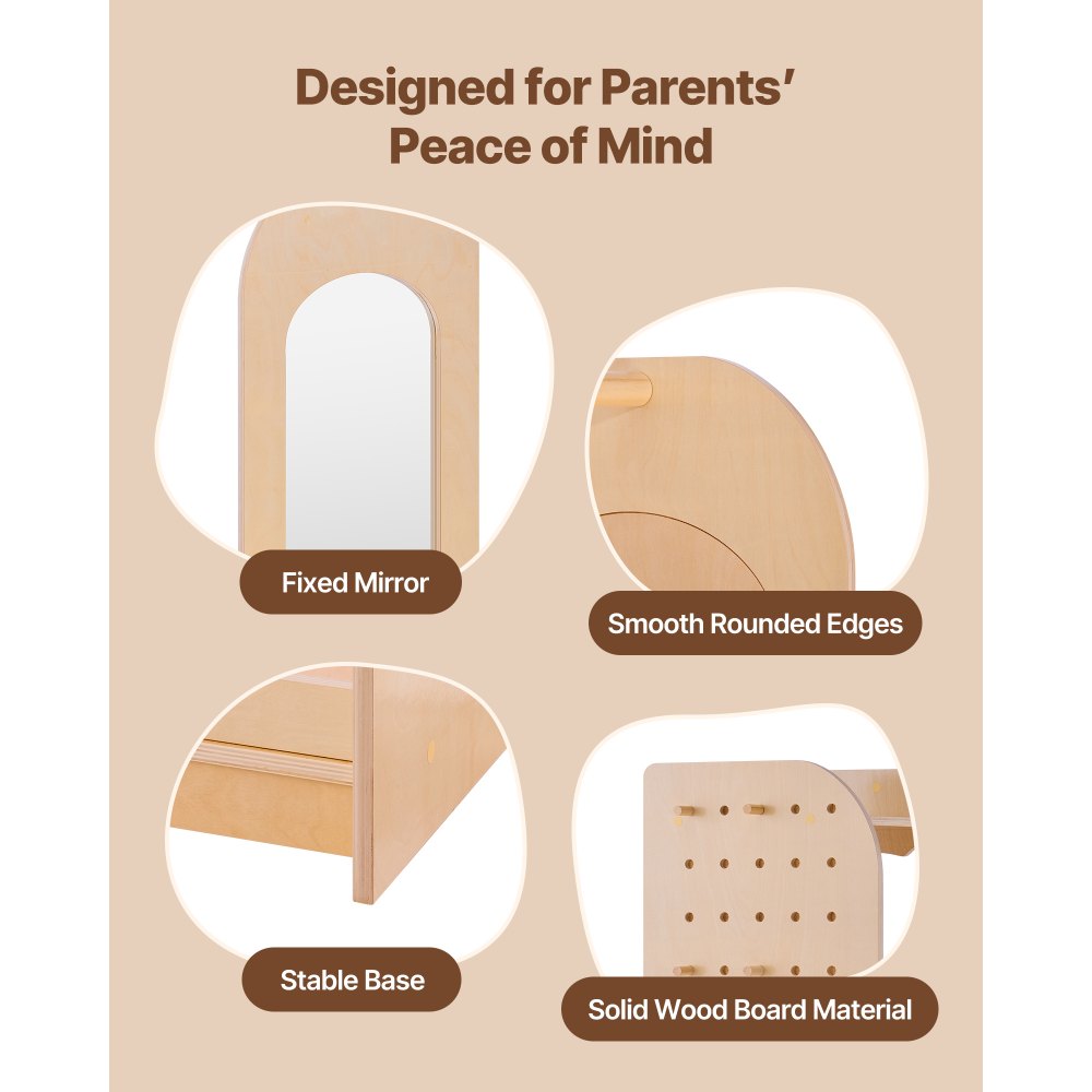 VEVOR Kids Dress Up Storage, with Mirror, Wooden Kids Dress Up Rack, Toddler Wardrobe Closet for Little Girls, Storage Armoire, Costume Organizer, Children Playroom Furniture, for Bedroom, Natural