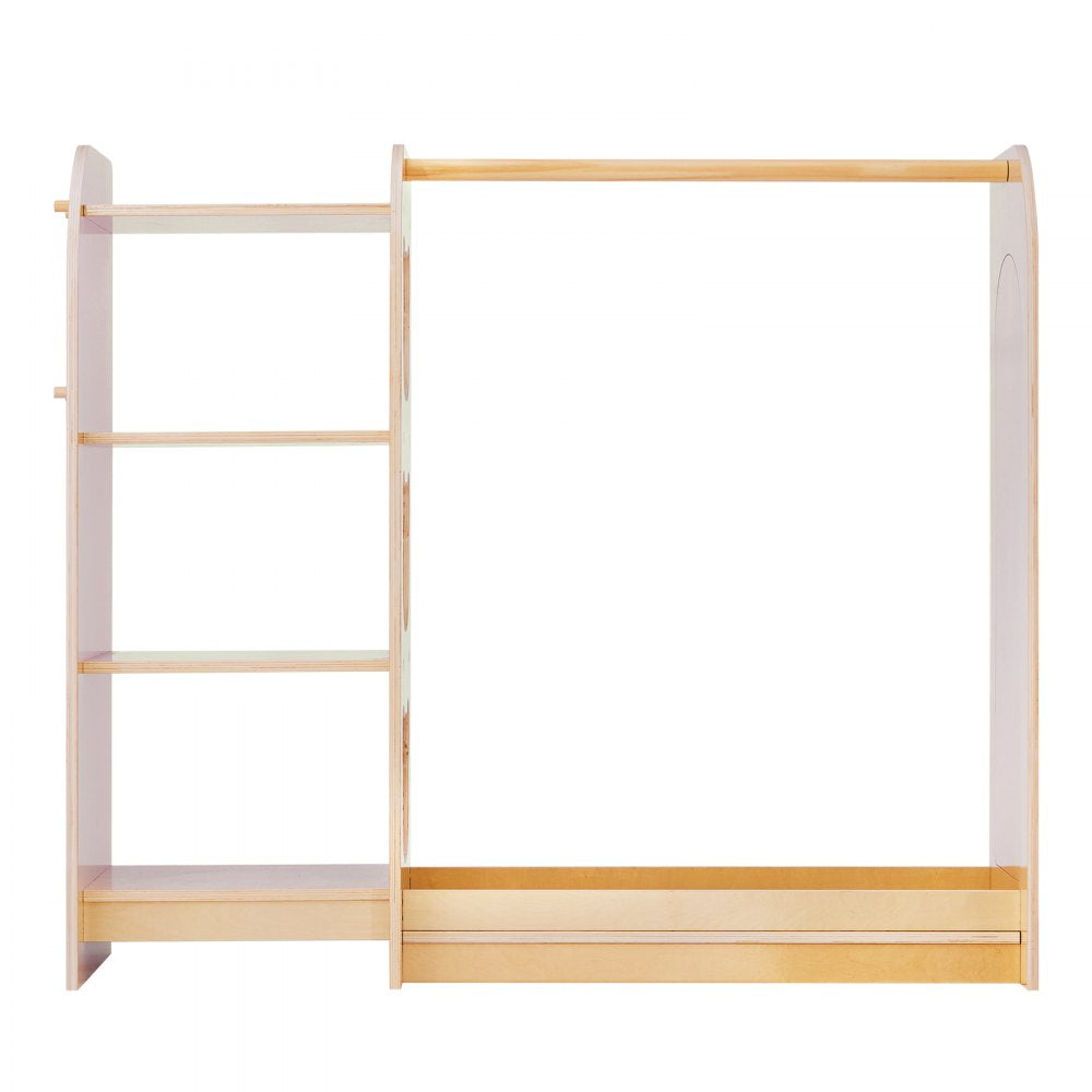 VEVOR Kids Dress Up Storage, with Mirror, Wooden Kids Dress Up Rack, Toddler Wardrobe Closet for Little Girls, Storage Armoire, Costume Organizer, Children Playroom Furniture, for Bedroom, Natural