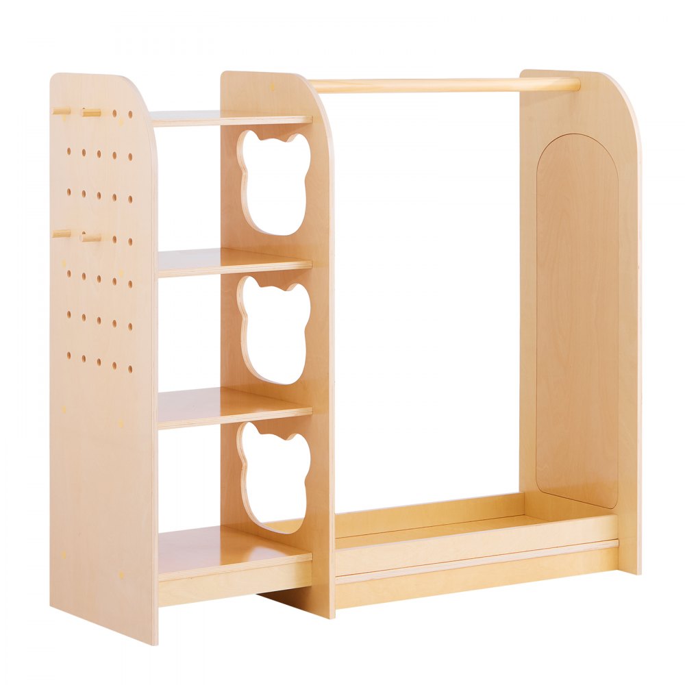 VEVOR Kids Dress Up Storage, with Mirror, Wooden Kids Dress Up Rack, Toddler Wardrobe Closet for Little Girls, Storage Armoire, Costume Organizer, Children Playroom Furniture, for Bedroom, Natural