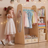 VEVOR Kids Dress Up Storage, with Mirror, Dress Up Closet, Toddler Wardrobe Closet for Little Girls, Armoire with Shelves & Bottom Tray, Costume Organizer, Toddler Room Furniture, for Bedroom, Natural