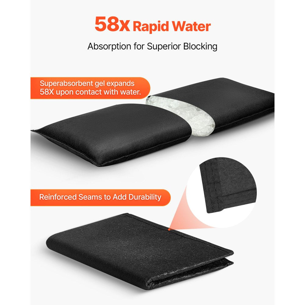 VEVOR Flood Barrier, 6 Pack, 2.7 x 1.4 ft Flood Bags Activated by Water, Reusable Water Absorbent Barrier, Sandless Sandbags Blockage, Flooding Prevention Bags for Home, Doorways, Basement, Garage
