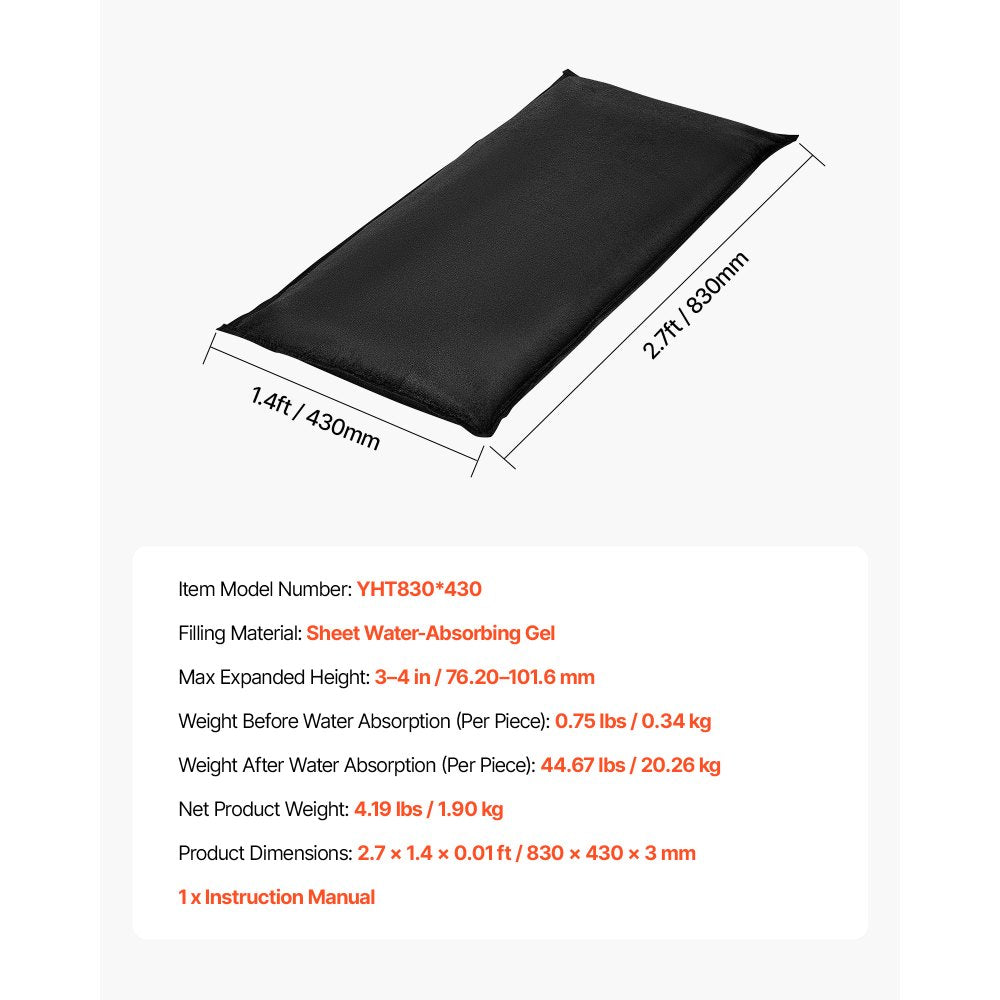 VEVOR Flood Barrier, 6 Pack, 2.7 x 1.4 ft Flood Bags Activated by Water, Reusable Water Absorbent Barrier, Sandless Sandbags Blockage, Flooding Prevention Bags for Home, Doorways, Basement, Garage