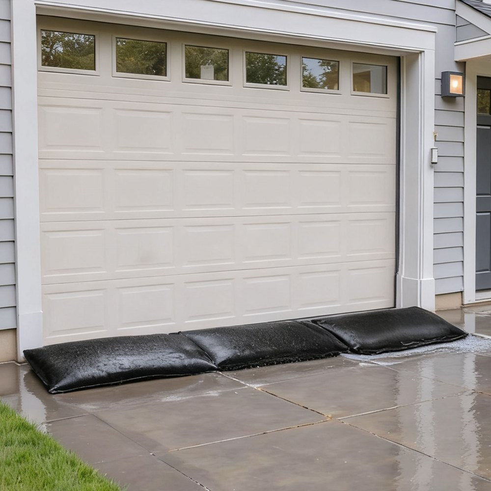 VEVOR Flood Barrier, 10 Pack, 1.4 x 2.7 ft Flood Bags with Bucket, Reusable Water Absorbent Barrier Activated by Water, Sandless Sandbags Blockage, Flooding Prevention Bags for Door, Basement, Garage