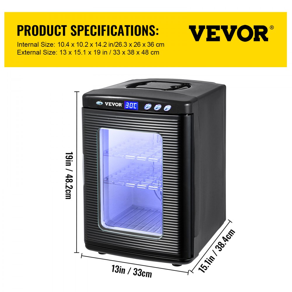 VEVOR Egg Incubator and Hatcher 25L Black Reptile Egg Incubator 5-42°C Scientific Hatcher Heating Bright LED Digital Display For Small Animals