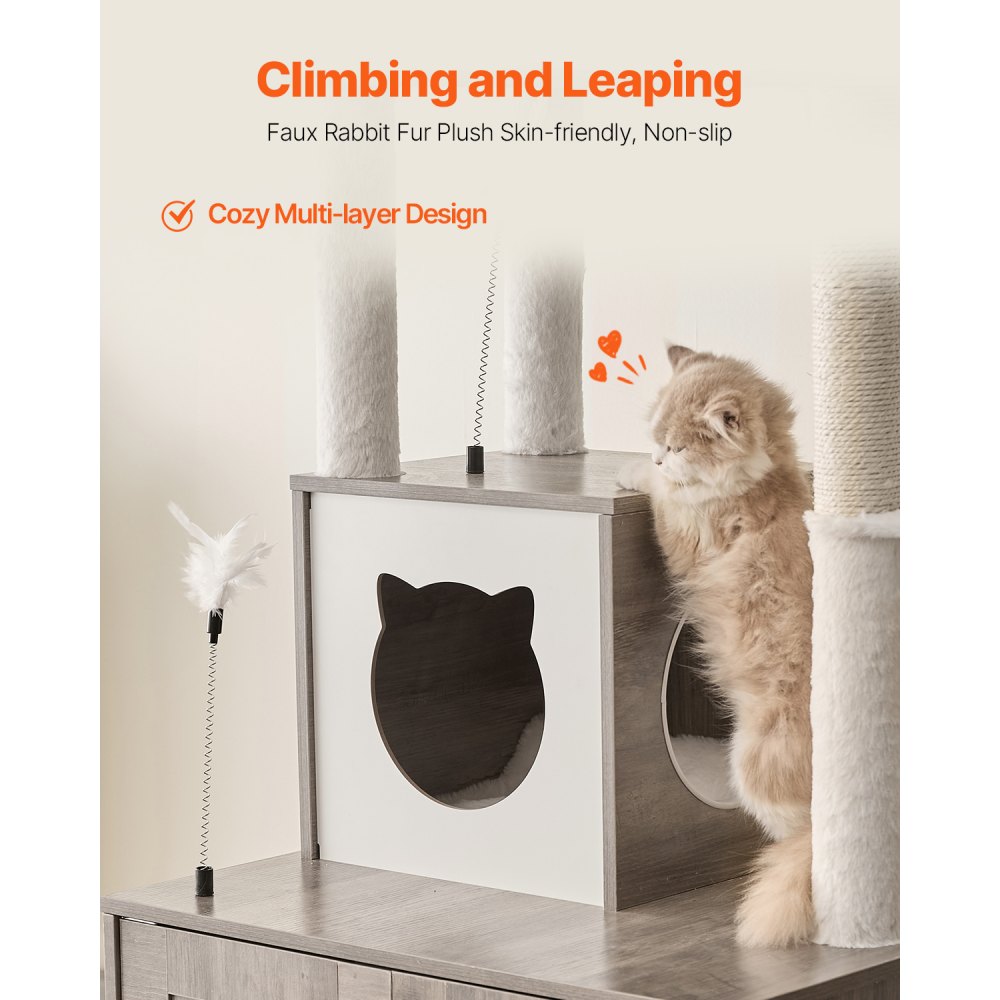 VEVOR Large Cat Tree with Litter Box Enclosure, 72.83 inches Tall, 2-in-1 Cat Tower, Multi-level Cat Condo Furniture with Sisal Scratching Posts, Perches, Hammock, Big Kittens House for Indoor Cats