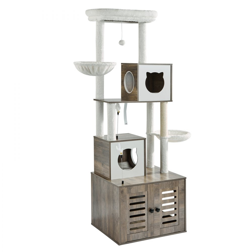VEVOR Large Cat Tree with Litter Box Enclosure, 72.83 inches Tall, 2-in-1 Cat Tower, Multi-level Cat Condo Furniture with Sisal Scratching Posts, Perches, Hammock, Big Kittens House for Indoor Cats