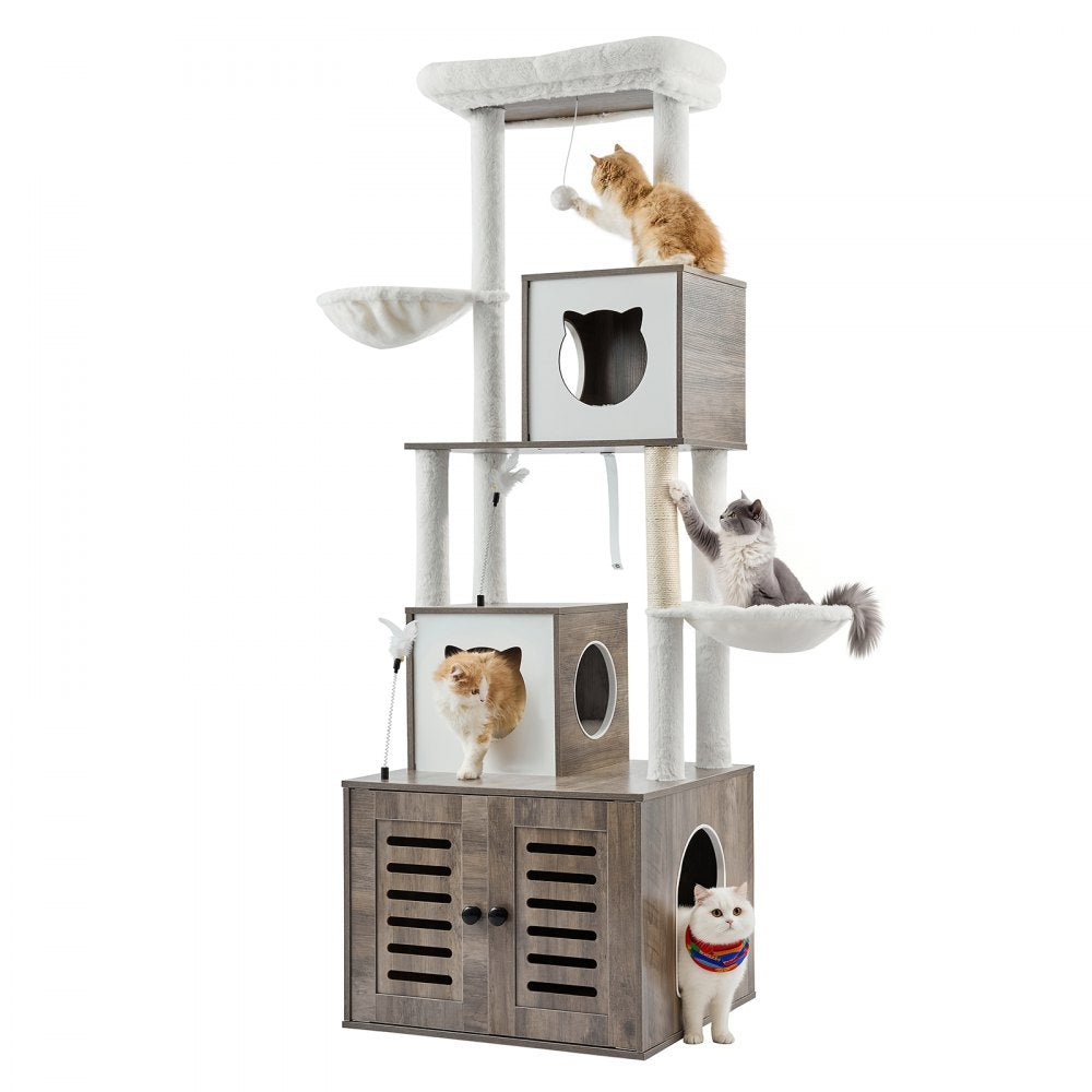 VEVOR Large Cat Tree with Litter Box Enclosure, 72.83 inches Tall, 2-in-1 Cat Tower, Multi-level Cat Condo Furniture with Sisal Scratching Posts, Perches, Hammock, Big Kittens House for Indoor Cats
