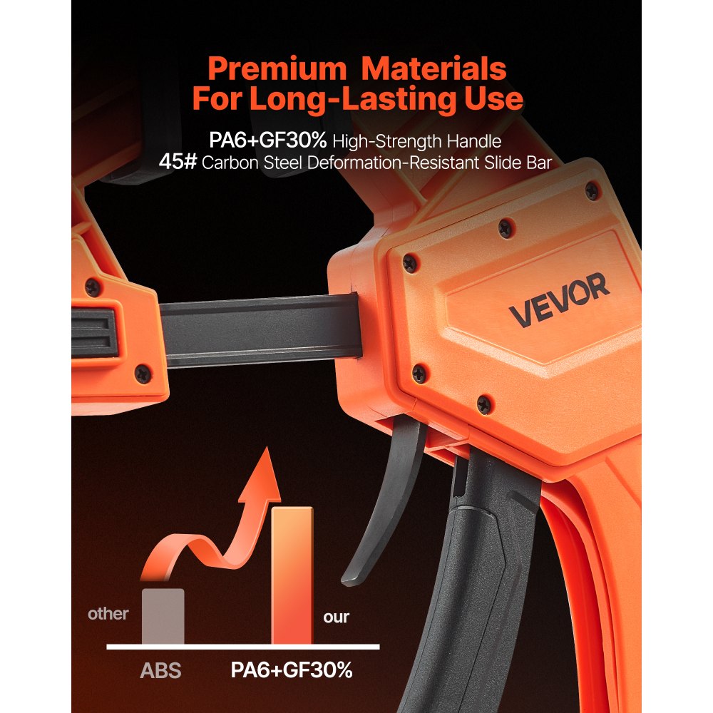 VEVOR Bar Clamps for Woodworking, 2-Pack 12 inch One-Handed Clamp/Spreader, Quick-Grip F-Clamp with 340 lbs Load Limit, Premium Plastic and Carbon Steel, for Woodworking Metal working, Orange + Black