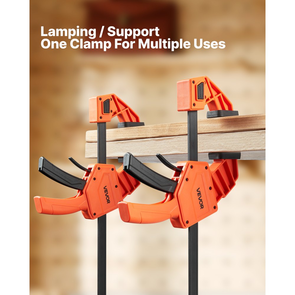 VEVOR Bar Clamps for Woodworking, 2-Pack 12 inch One-Handed Clamp/Spreader, Quick-Grip F-Clamp with 340 lbs Load Limit, Premium Plastic and Carbon Steel, for Woodworking Metal working, Orange + Black