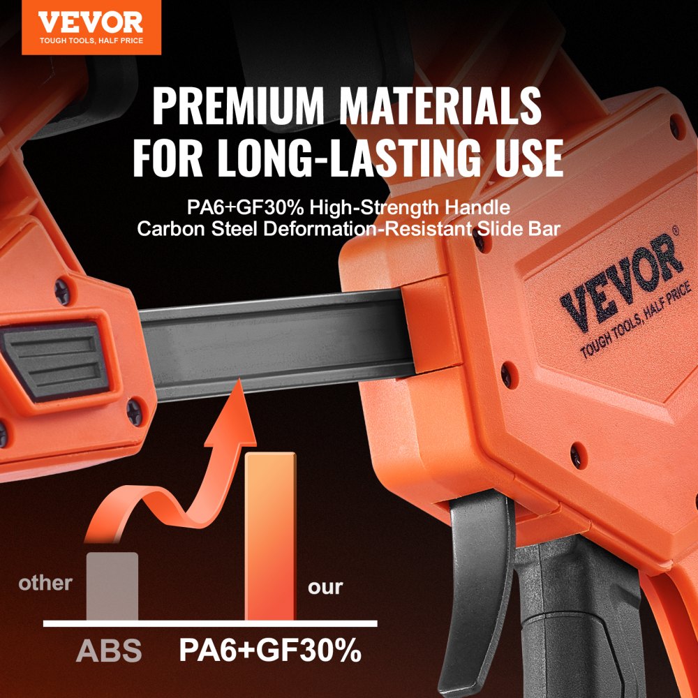 VEVOR Bar Clamps for Woodworking, 2-Pack 12" One-Handed Clamp/Spreader, Quick-Change F Clamp with 300 lbs Load Limit, High-strength Plastic and Carbon Steel, Wood clamps for Woodworking Metal working