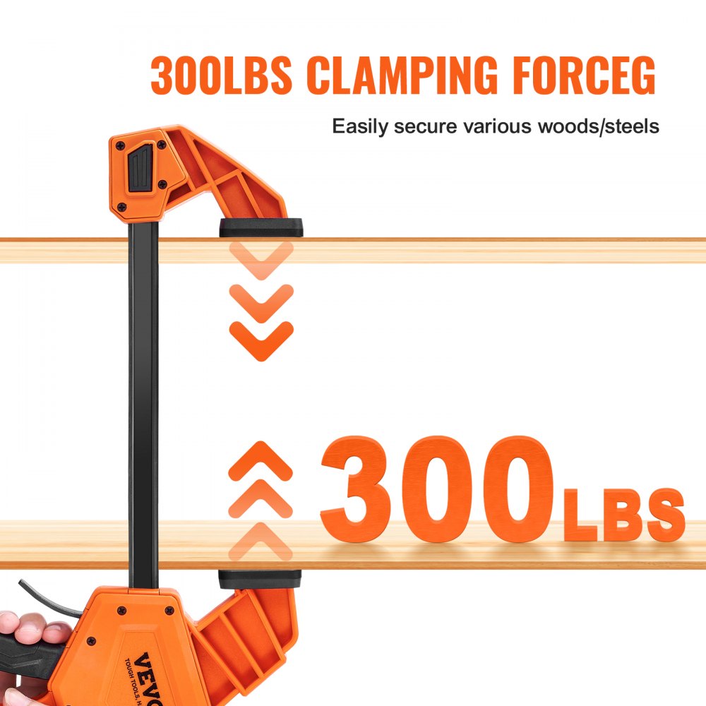 VEVOR Bar Clamps for Woodworking, 2-Pack 12" One-Handed Clamp/Spreader, Quick-Change F Clamp with 300 lbs Load Limit, High-strength Plastic and Carbon Steel, Wood clamps for Woodworking Metal working