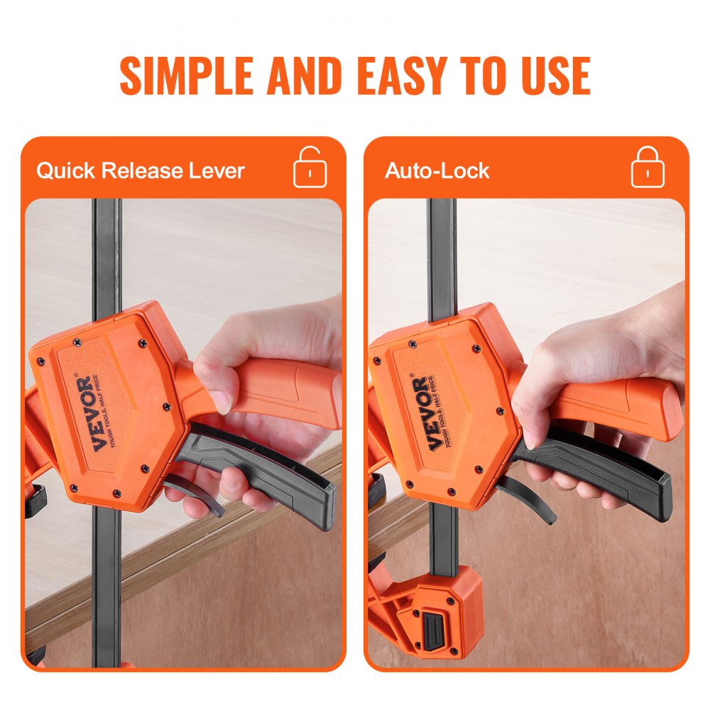 VEVOR Bar Clamps for Woodworking, 2-Pack 12" One-Handed Clamp/Spreader, Quick-Change F Clamp with 300 lbs Load Limit, High-strength Plastic and Carbon Steel, Wood clamps for Woodworking Metal working