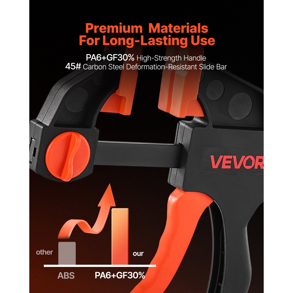 VEVOR Bar Clamps for Woodworking, 2-Pack 12 inch and 2-Pack 6 inch, One-Handed Clamp/Spreader, Quick-Grip F-Clamp with 154 lbs Load Limit, Premium Plastic and Steel, for Woodworking Metal working