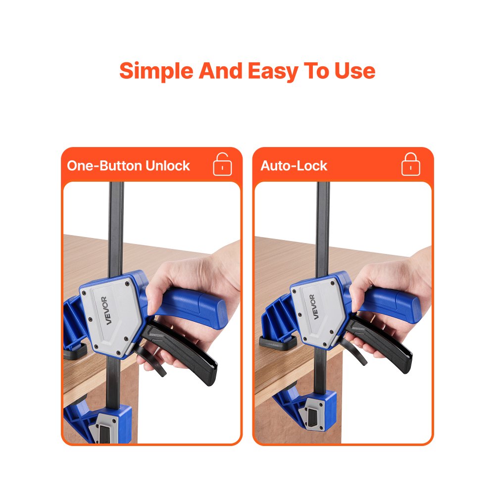 VEVOR Bar Clamps for Woodworking, 2-Pack 24 inch One-Handed Clamp/Spreader, Quick-Grip F-Clamp with 340 lbs Load Limit, Premium Plastic and Carbon Steel, for Woodworking Metal working, Blue + Black