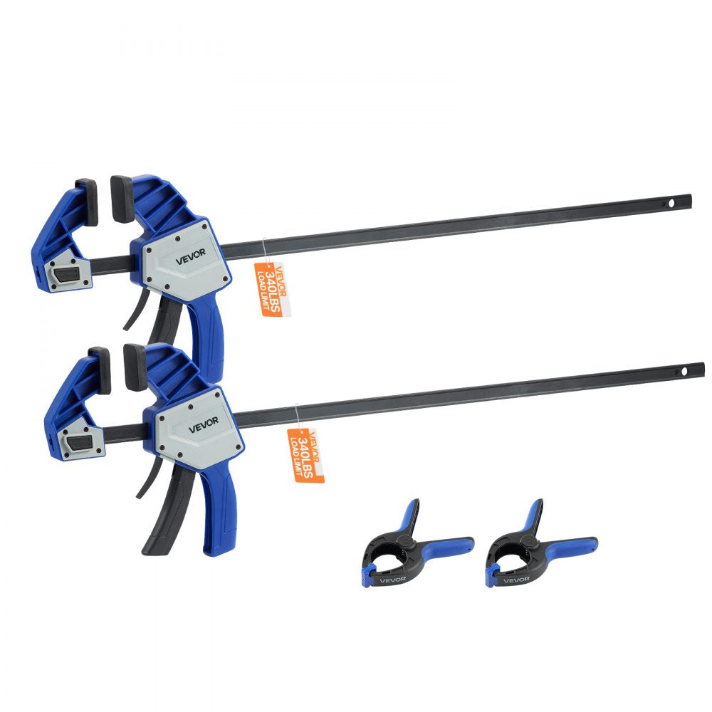 VEVOR Bar Clamps for Woodworking, 2-Pack 24 inch One-Handed Clamp/Spreader, Quick-Grip F-Clamp with 340 lbs Load Limit, Premium Plastic and Carbon Steel, for Woodworking Metal working, Blue + Black
