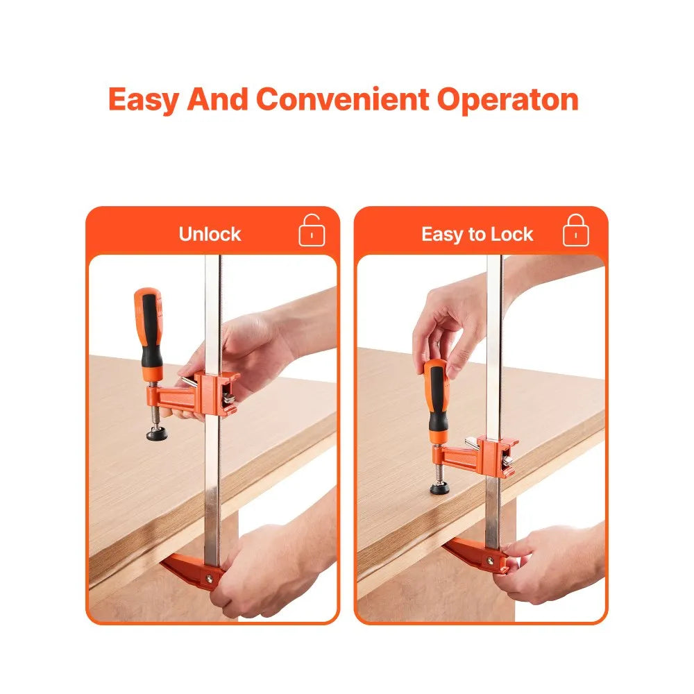 VEVOR Bar Clamps for Woodworking, 2-Pack 24 inch Opening, Lockable F-Clamp with 600 lbs Load Limit, 2-1/2 inch Depth, Cast Iron and Carbon Steel, Easy to Use, Wood Clamps for Woodworking Metal Working