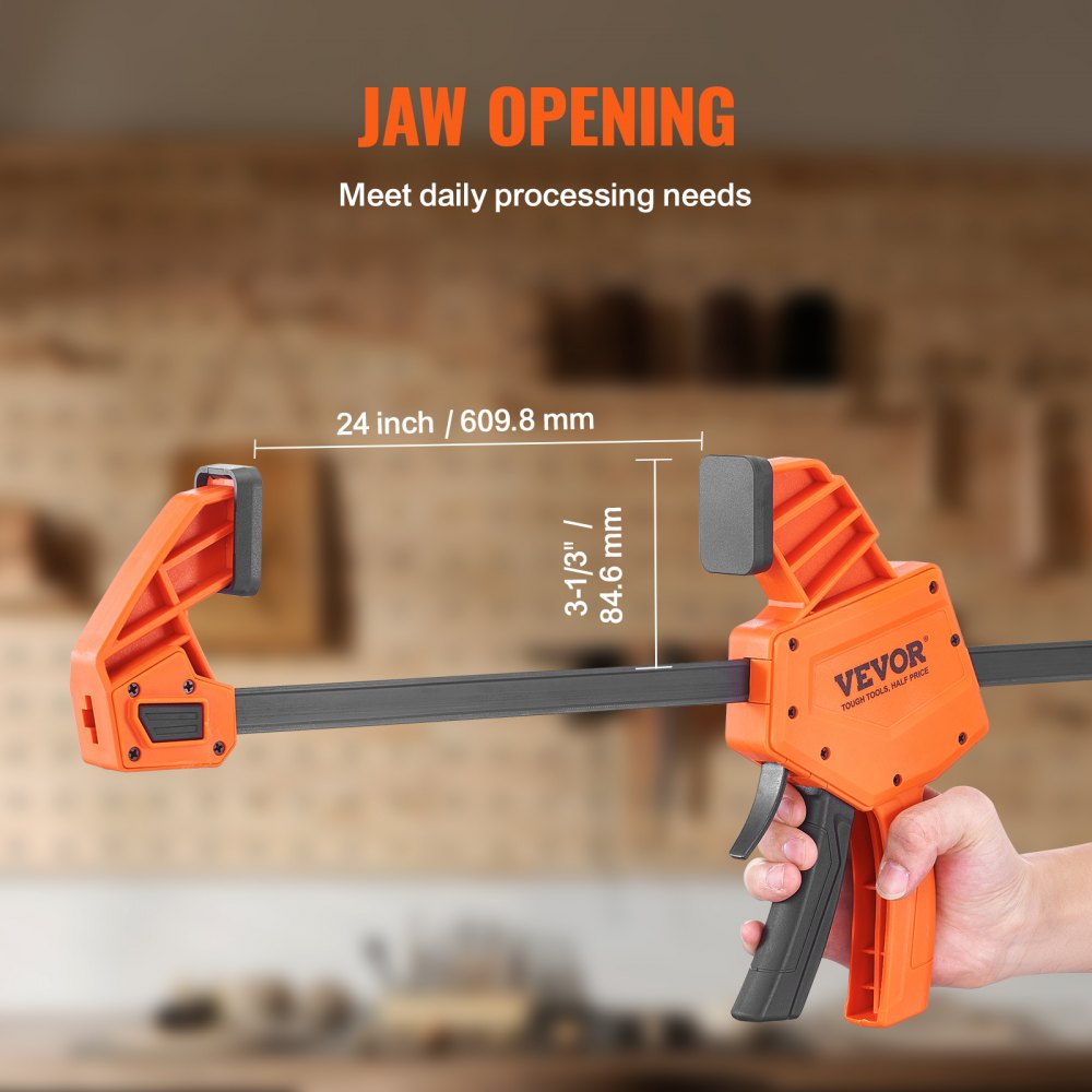 VEVOR Bar Clamps for Woodworking, 2-Pack 24" One-Handed Clamp/Spreader, Quick-Change F Clamp with 300 lbs Load Limit, High-strength Plastic and Carbon Steel, Wood Clamps for Woodworking Metal Working
