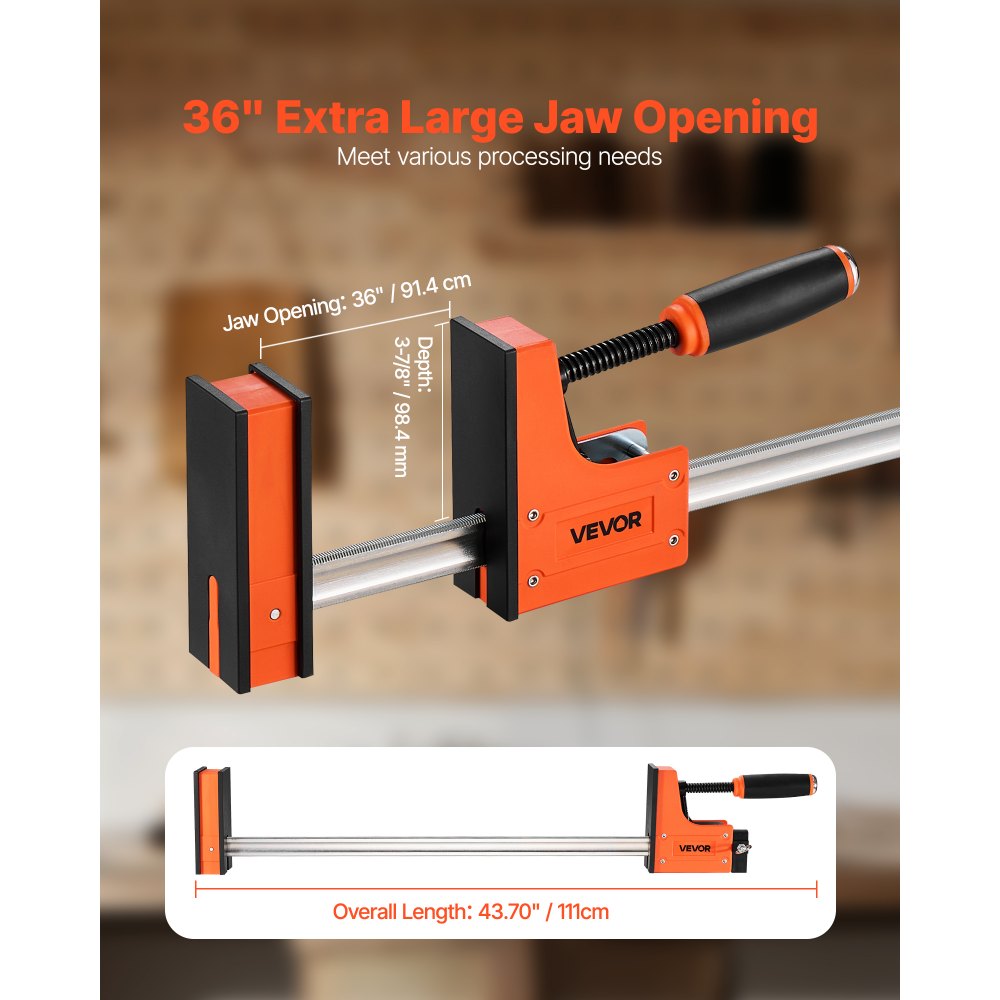 VEVOR Bar Clamps for Woodworking, 2-Pack 36 inch Parallel Clamp Set, F-Clamp with 1500 lbs Load Limit, Even Pressure, High-strength Plastic and Carbon Steel, for Woodworking Metal Working, Orange