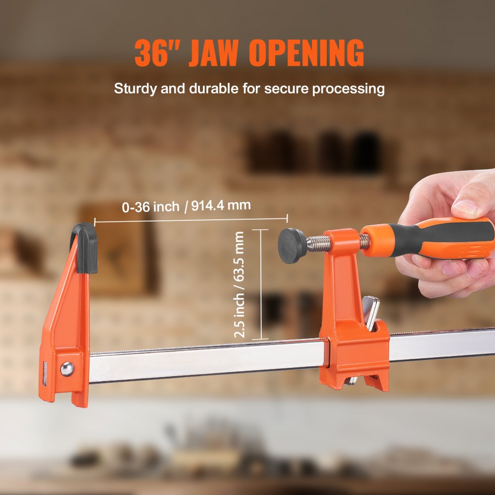 VEVOR Bar Clamps for Woodworking, 2-Pack 36" Clamp, Quick-Change F Clamp with 600 lbs Load Limit, 2.5" Throat Depth, Cast Iron and Carbon Steel, Wood Clamps for Woodworking Metal Working