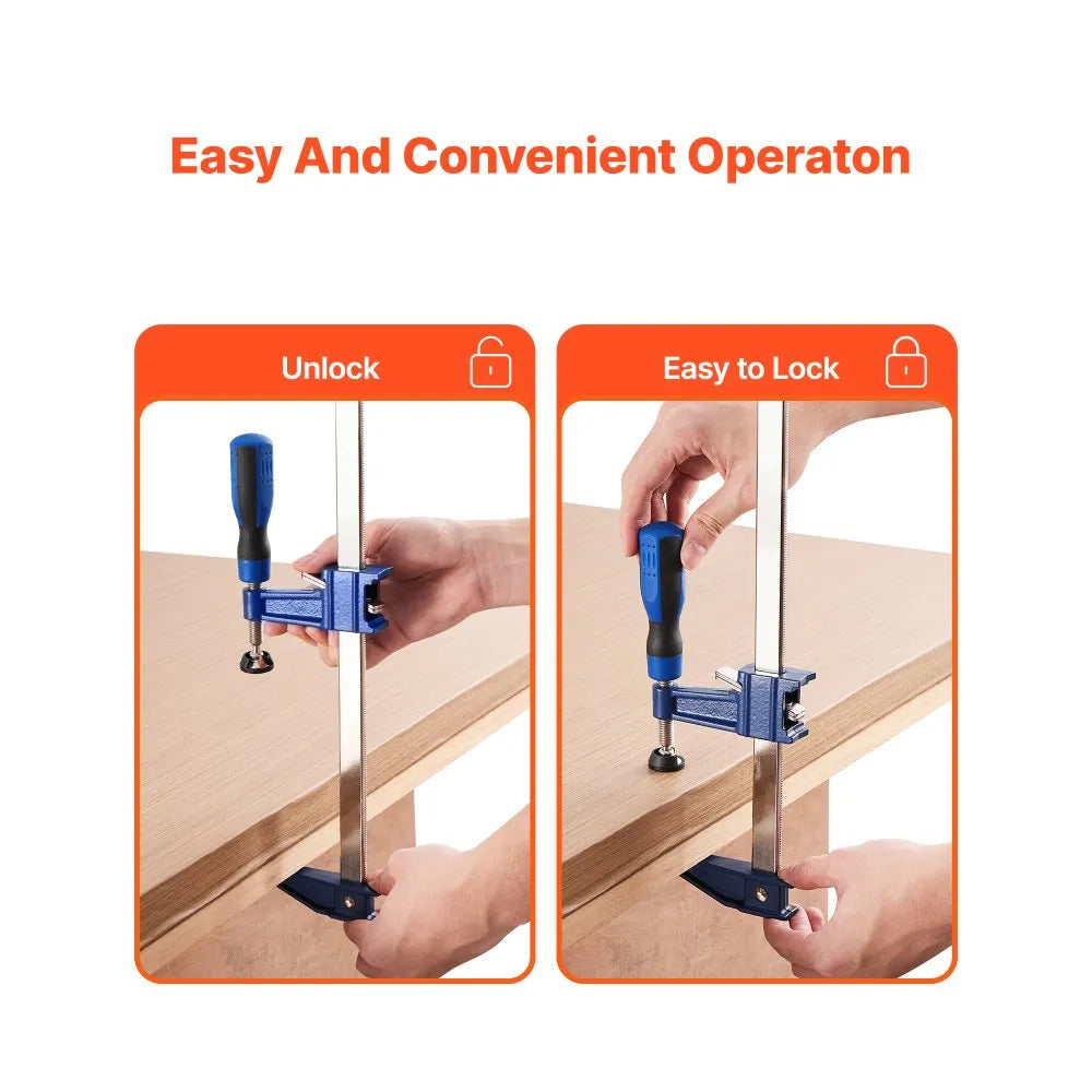 VEVOR Bar Clamps for Woodworking, 4-Pack 36 inch Opening, Lockable F-Clamp with 600 lbs Load Limit, 2-1/2 inch Depth, Cast Iron and Carbon Steel, Easy to Use, Wood Clamps for Woodworking Metal Working