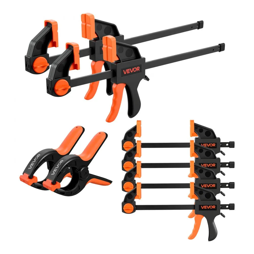 VEVOR Bar Clamps for Woodworking, 8-Pack, 6" and 12", with Spring Clamps, One-Handed Clamp/Spreader, 154 lbs Load Limit, Quick Release, Self-Locking Design, for Wood Working and Metal Working