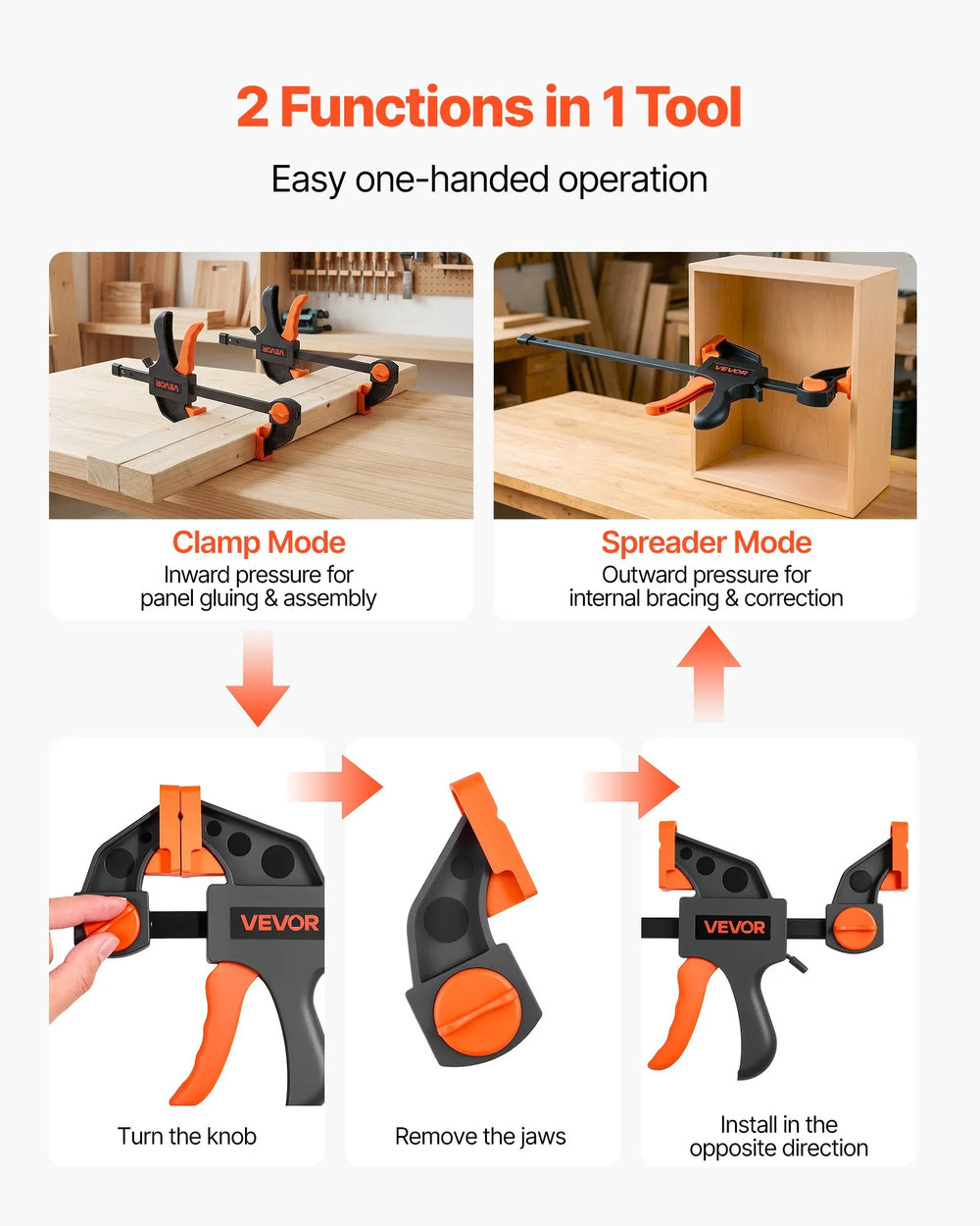 VEVOR Bar Clamps for Woodworking, 8-Pack, 6" and 12", with Spring Clamps, One-Handed Clamp/Spreader, 154 lbs Load Limit, Quick Release, Self-Locking Design, for Wood Working and Metal Working