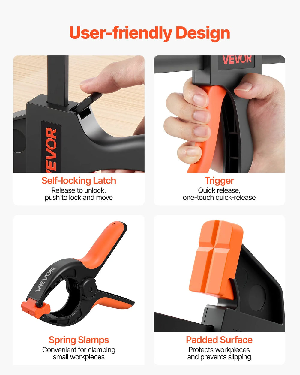 VEVOR Bar Clamps for Woodworking, 8-Pack, 6" and 12", with Spring Clamps, One-Handed Clamp/Spreader, 154 lbs Load Limit, Quick Release, Self-Locking Design, for Wood Working and Metal Working