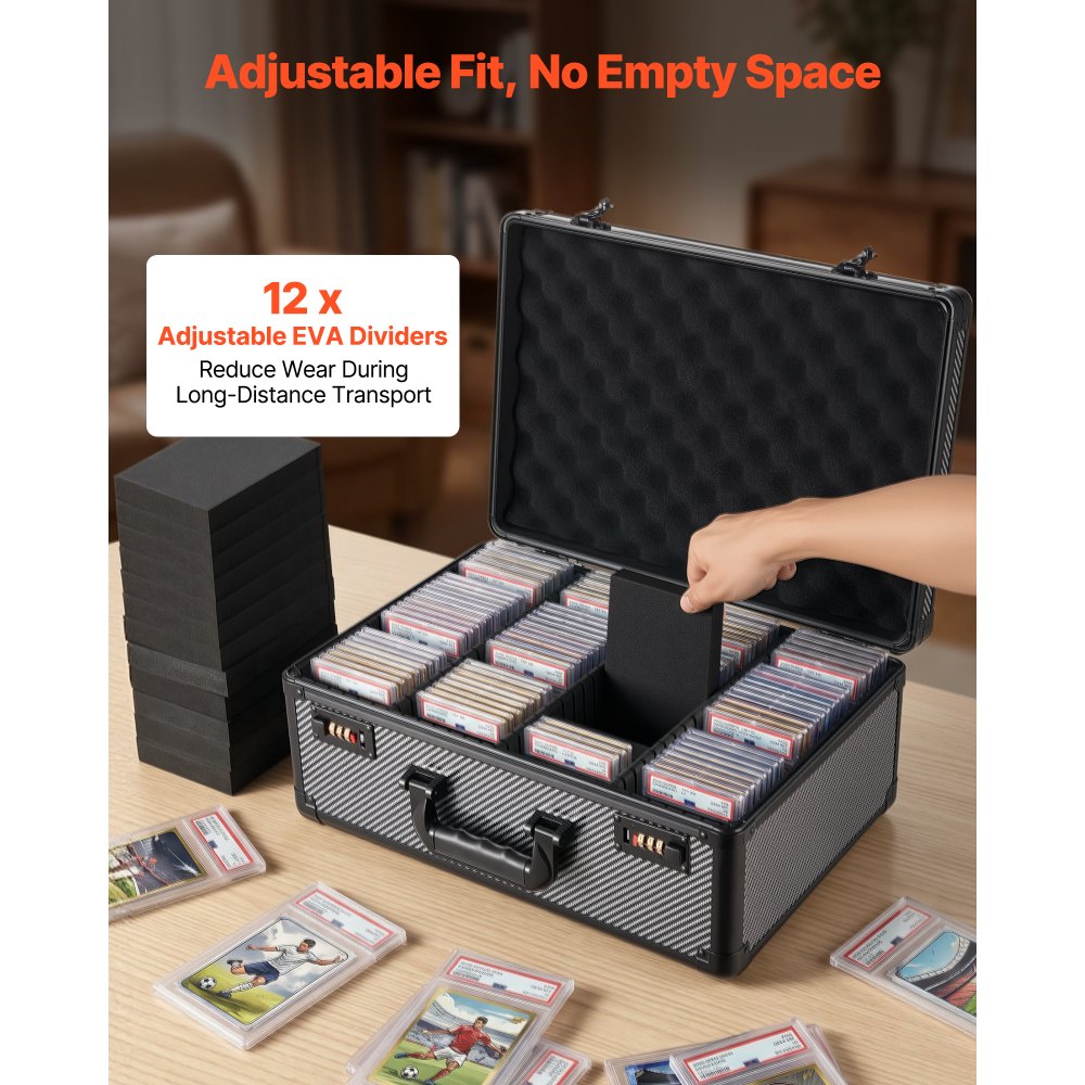 VEVOR Graded Card Case 4 Row 162 PSA Slab Storage Box with Combination Lock, Baseball Sports Trading Cards Holder Collector with 12 Dividers, Holds 130 SGC 115 BGS 585 Top Loaders & 999+ Loose Cards