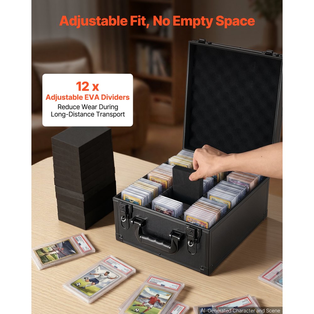 VEVOR Graded Card Case 3 Row 150 PSA Slab Storage Box with Secure Lock, Baseball Sports Trading Cards Holder Collector with 12 Dividers, Key, Holds 100 SGC 80 BGS 500 Top Loaders & 999+ Loose Cards