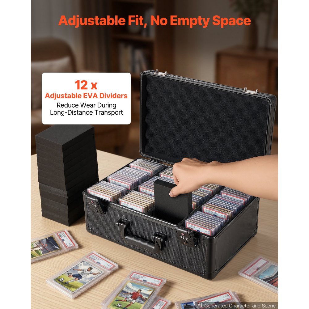 VEVOR Graded Card Case 4 Row 152 PSA Slab Storage Box TSA Approved Lock, Baseball Sports Trading Cards Holder Collector, with 12 Dividers, Holds 120 SGC 100 BGS 550 Top Loaders & 999+ Loose Cards