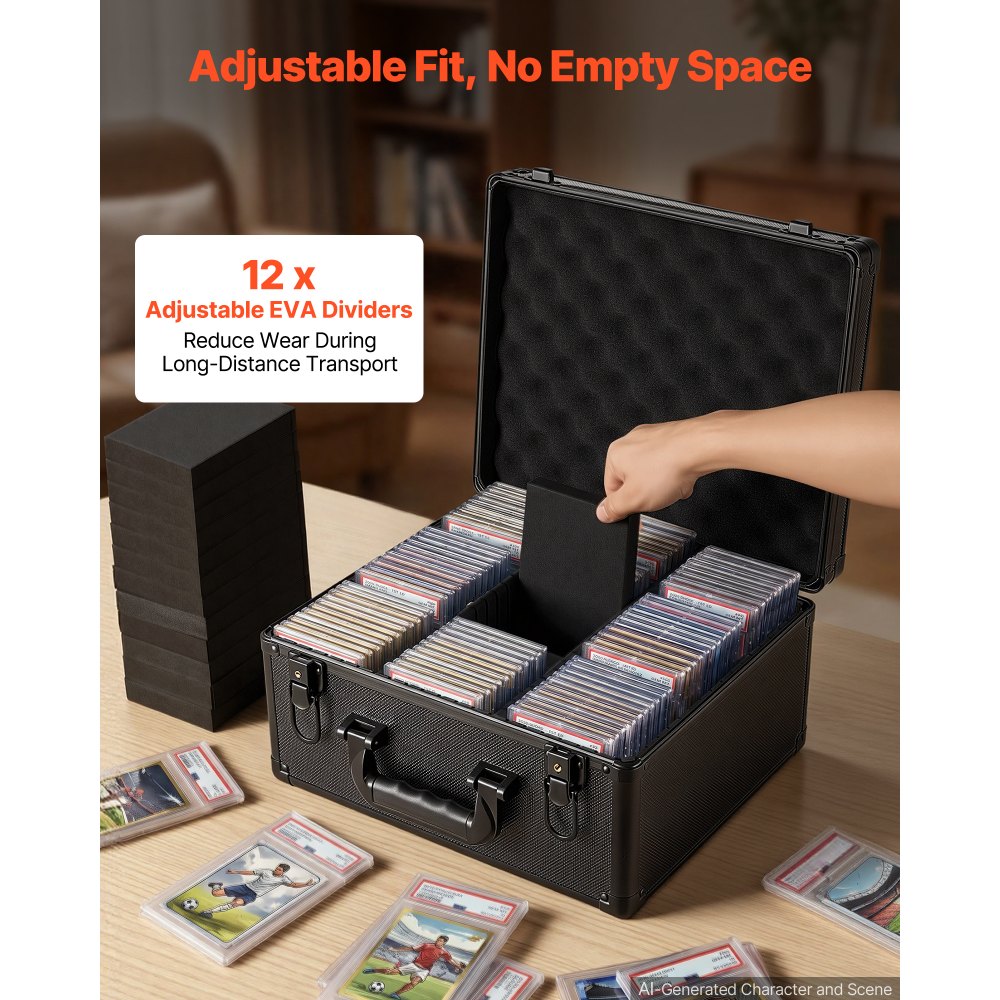 VEVOR Graded Card Case 3 Row 180 PSA Slab Storage Box with Mechanical Lock, Baseball Sports Trading Cards Holder Collector with 12 Dividers, Holds 120 SGC 100 BGS 520 Top Loaders & 999+ Loose Cards