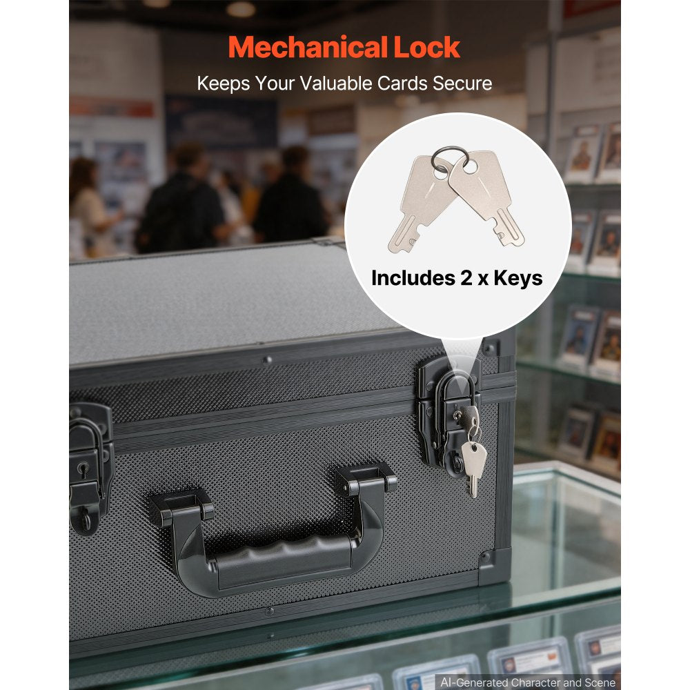 VEVOR Graded Card Case 3 Row 180 PSA Slab Storage Box with Mechanical Lock, Baseball Sports Trading Cards Holder Collector with 12 Dividers, Holds 120 SGC 100 BGS 520 Top Loaders & 999+ Loose Cards