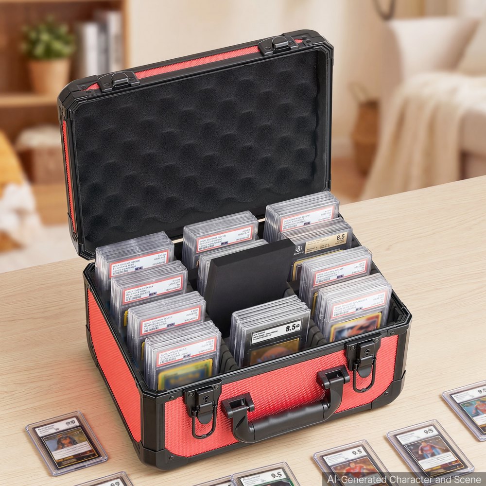 VEVOR Graded Card Case 3 Row 96 PSA Slab Storage Box with Secure Lock, Baseball Sports Trading Cards Holder Collector with 12 Dividers, Key, Holds 76 SGC 68 BGS 348 Top Loaders and 999+ Loose Cards