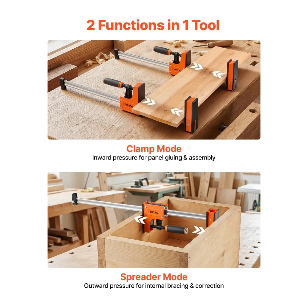 VEVOR Bar Clamps for Woodworking, 4-Pack, 24" and 31" F Clamps, 1100 lbs Load Limit, Clamp/Spreader 2 Modes, Soft Rubber Pads, Ergonomic Handle, Carbon Steel Bar, for Wood Working and Metal Working