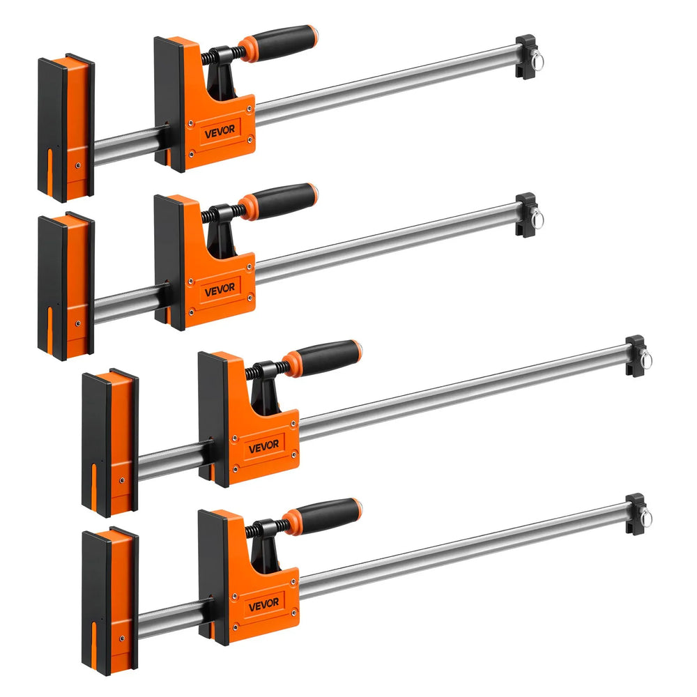 VEVOR Bar Clamps for Woodworking, 4-Pack, 24" and 31" F Clamps, 1100 lbs Load Limit, Clamp/Spreader 2 Modes, Soft Rubber Pads, Ergonomic Handle, Carbon Steel Bar, for Wood Working and Metal Working