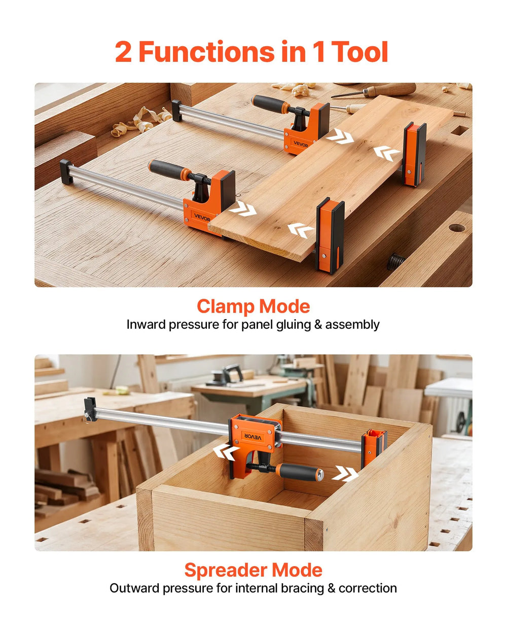 VEVOR Bar Clamps for Woodworking, 4-Pack, 36" Opening F Clamps, 1500 lbs Load Limit, Clamp/Spreader 2 Modes, Soft Rubber Pads, Ergonomic Handle, Carbon Steel Bar, for Wood Working and Metal Working