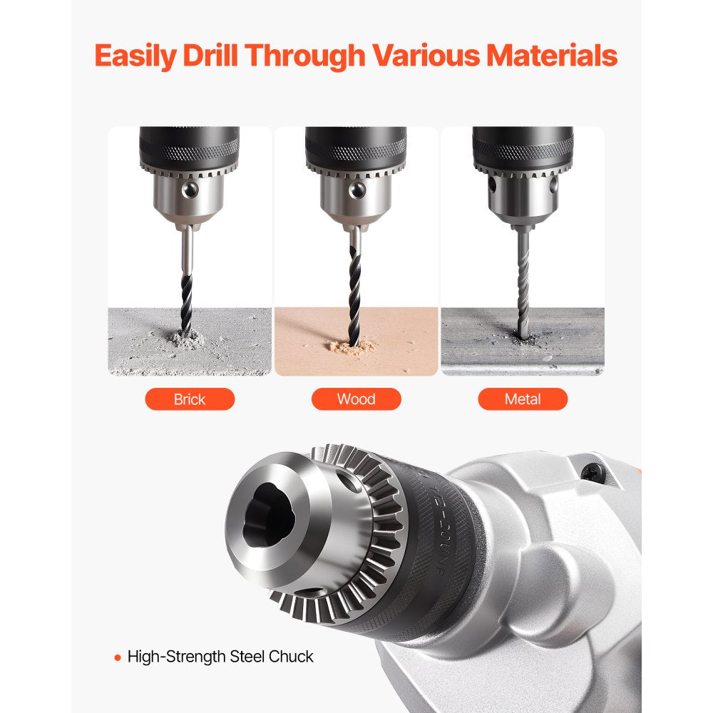 VEVOR Drill Mixer, 1/2 inch Corded Electric Drill Mixer Set, 0-850RPM 5.4A Mixing Drills, Mixing Drills Machine with D-Handle for Drilling & Blending, Handheld Cement Mixers for Fodder, Paint, Cement