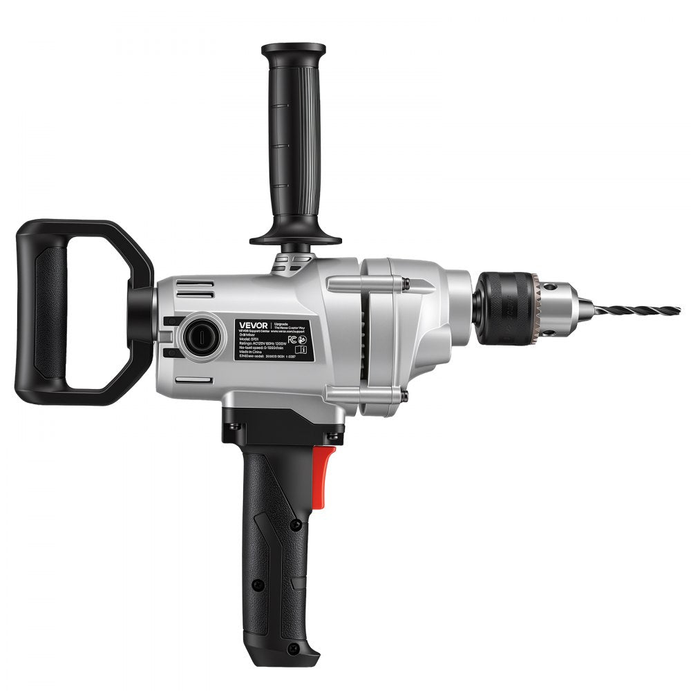 VEVOR Drill Mixer 5/8 inch 11.7 Amp 1300 W Corded Electric Drill Mixer Set, For Drilling & Mixing Cement Clay Paint, 0-1050 RPM 6-Speed Adjustment, Handheld Cement Mixer with 360° Adjustable Handle