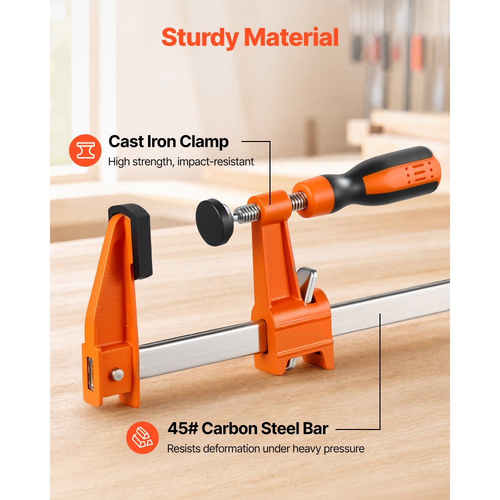 VEVOR Bar Clamps for Woodworking, 8-Pack, 24" Opening F Clamps, 600 lbs Load Limit, with Plastic Pad and Self-Locking Design, Premium Cast Iron and Carbon Steel, for Wood Working and Metal Working
