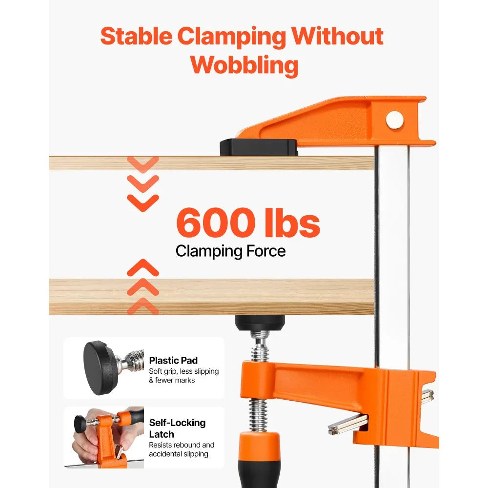 VEVOR Bar Clamps for Woodworking, 8-Pack, 36" Opening F Clamps, 600 lbs Load Limit, with Plastic Pad and Self-Locking Design, Premium Cast Iron and Carbon Steel, for Wood Working and Metal Working