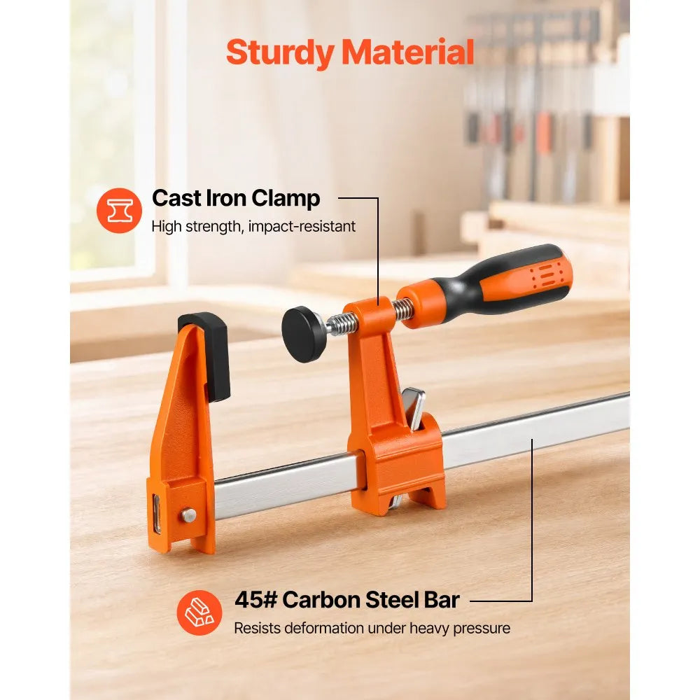 VEVOR Bar Clamps for Woodworking, 8-Pack, 36" Opening F Clamps, 600 lbs Load Limit, with Plastic Pad and Self-Locking Design, Premium Cast Iron and Carbon Steel, for Wood Working and Metal Working