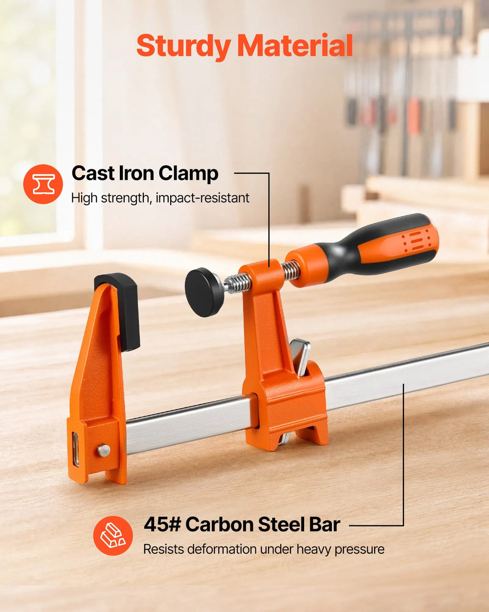 VEVOR Bar Clamps for Woodworking, 8-Pack, 36" Opening F Clamps, 600 lbs Load Limit, with Plastic Pad and Self-Locking Design, Premium Cast Iron and Carbon Steel, for Wood Working and Metal Working