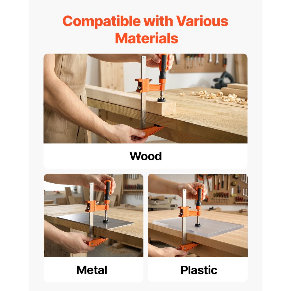 VEVOR Bar Clamps for Woodworking, 8-Pack, 6" and 12" F Clamps, 600 lbs Load Limit, with Plastic Pad and Self-Locking Design, Malleable Iron and Carbon Steel, for Wood Working and Metal Working