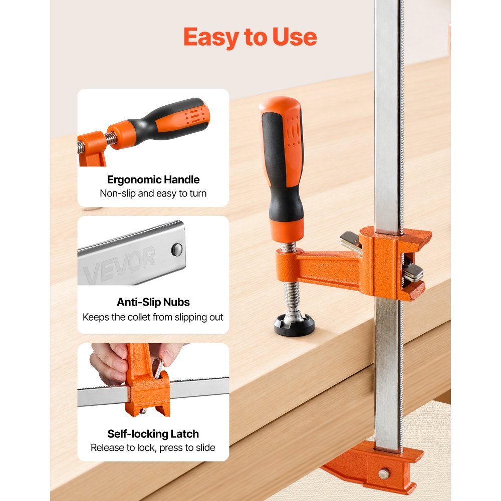 VEVOR Bar Clamps for Woodworking, 8-Pack, 6" and 12" F Clamps, 600 lbs Load Limit, with Plastic Pad and Self-Locking Design, Malleable Iron and Carbon Steel, for Wood Working and Metal Working