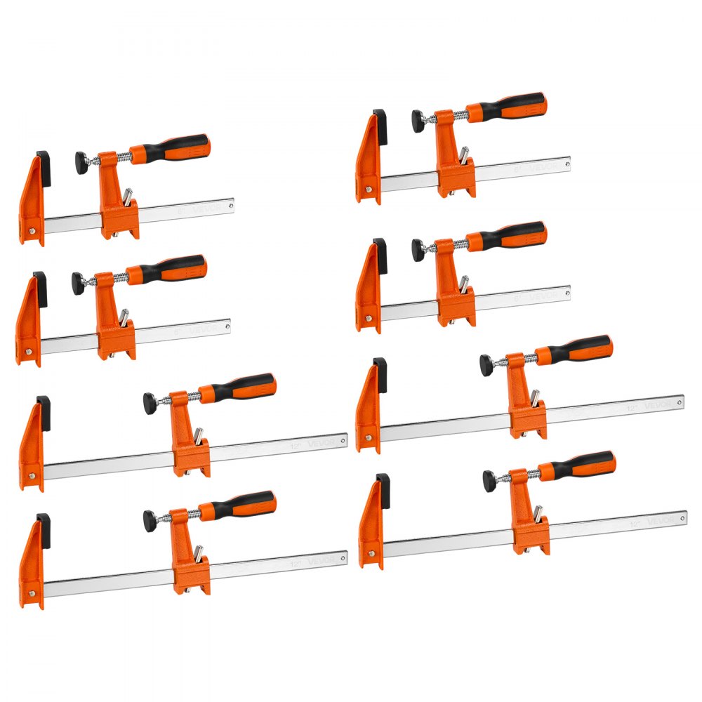 VEVOR Bar Clamps for Woodworking, 8-Pack, 6" and 12" F Clamps, 600 lbs Load Limit, with Plastic Pad and Self-Locking Design, Malleable Iron and Carbon Steel, for Wood Working and Metal Working